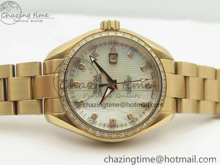 0515 Versatile Aqua Terra Ladies 35mm RG V6F Best Edition White MOP Dial Diam On RG Bracelet A 8104